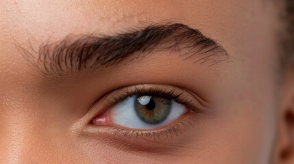 One brow is raised slightly higher than the other creating a quizzical and playful expression. .
