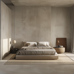 A minimalist designed bedroom shot in the middle of the day with a commercial vision 