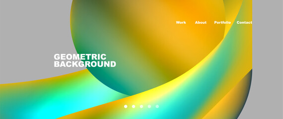 A colorful geometric background featuring a vibrant yellow and green swirl pattern on a sleek gray backdrop. This art piece resembles a macro photography of grass or fruit, with electric blue accents