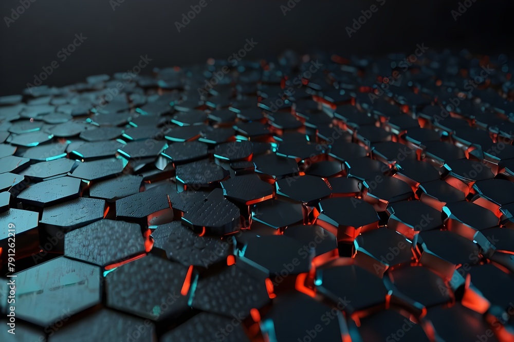 Poster abstract hexagonal geometric ultra wide background. structure of lots of hexagons of carbon fiber wi