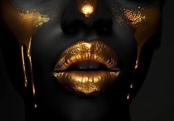 Black woman with golden lips dripping liquid gold