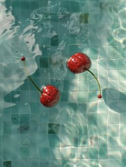 Tranquil Poolside Serenity with Floating Cherry Inflatables