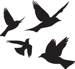 set of silhouettes of birds