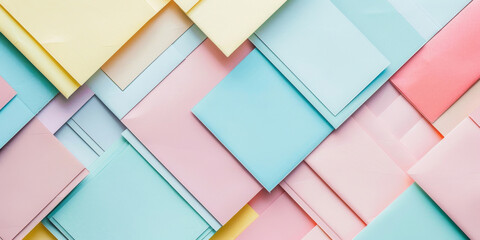 Pastel-colored paper with minimalistic geometric patterns creates an abstract backdrop for design and branding.