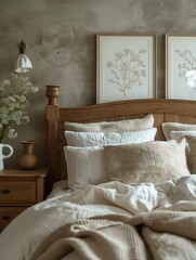 Cozy Bedroom Interior with Neutral Tones and Textured Bedding