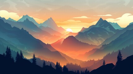 mountain landscape with sunset background