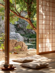 Traditional Japanese Room Overlooking Zen Garden