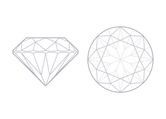 Round brilliant cut diamond side and top views. Outline icon with editable stroke. Vector illustration