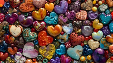 A Kaleidoscope of Affection: A Celebration of Love through Colorful Heart-shaped Objects and Beads