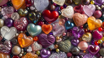 A Vivid Ode to Love: Heart-shaped Objects and Beads in Various Colors