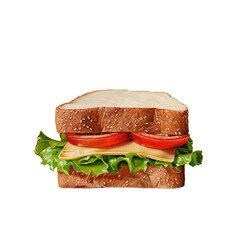 Sandwich with ham and vegetables, club sandwich illustration, front view of a sandwich isolated in white background