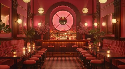 Fototapeta na wymiar Elegant Vintage Bar Interior with Pink and Red Tones