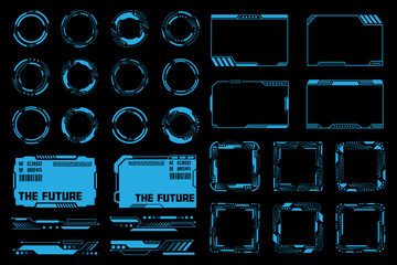 Sci-fi futuristic hud dashboard display virtual reality technology screen. GUI elements for VR, UI design. Futuristic User Interface set © OzanID