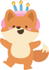 Cute fox with cake illustration vector