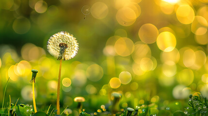 Dandelions in the nature with bokeh background