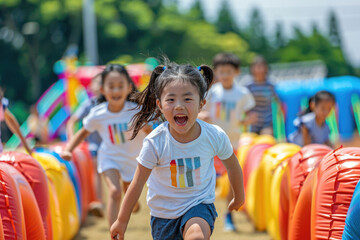 Fototapeta na wymiar Children participating in a sports day event
