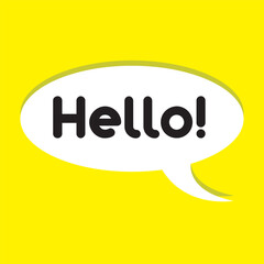 Hi, hello speech bubble. A speech bubble with the inscription "Hello" isolated on yellow background. Vector bright banner design