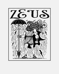 zeus god of thunder with weapon in hand t-shirt design vector illustration