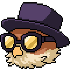 pixel art of owl sunglasses hat - 791268499