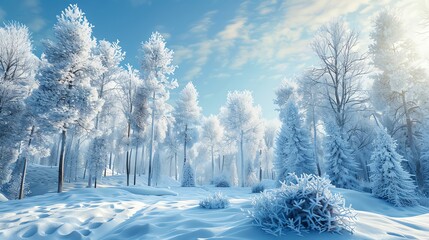 Respiratory viruses displayed in a winter scene with frostcovered trees, emphasizing their prevalence and spread in colder climates - obrazy, fototapety, plakaty