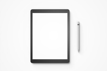 minimal modern blank 12.9 inch screen display tablet pro responsive mobile device with digital pencil realistic mockup design template isolated 3d render illustration