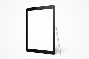minimal modern blank 12.9 inch screen display tablet pro responsive mobile device with digital pencil realistic mockup design template isolated 3d render illustration
