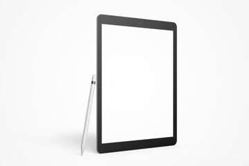 minimal modern blank 12.9 inch screen display tablet pro responsive mobile device with digital pencil realistic mockup design template isolated 3d render illustration © Regi Munandar