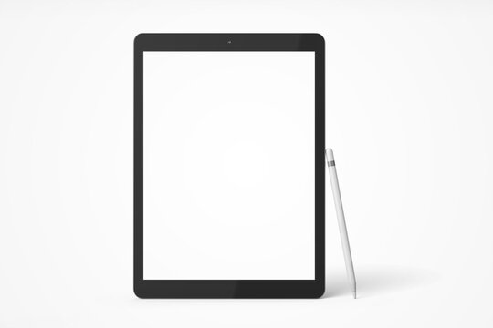 minimal modern blank 12.9 inch screen display tablet pro responsive mobile device with digital pencil realistic mockup design template isolated 3d render illustration
