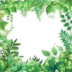 lush green leafy border on a crisp white background, perfect for a fresh and natural design element