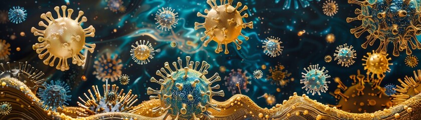 Gastrointestinal Viruses depicted during a cultural event celebrating gold in various societies, emphasizing global impact - obrazy, fototapety, plakaty