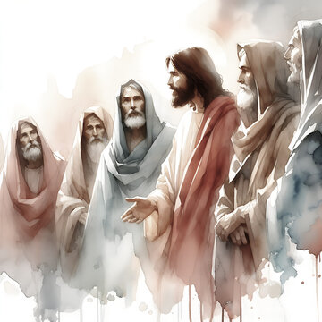 Disciples of Jesus Christ. Watercolor Biblical Illustration