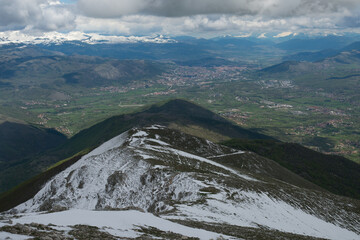 Aerial view of l'Aquila in Abruzzo during spring day of april in Italy