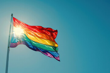 A vibrant rainbow flag waving in the wind