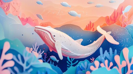 A cute whale, layered paper style, paper folding art, A gorgeously rendered papercraft world, graphic design,