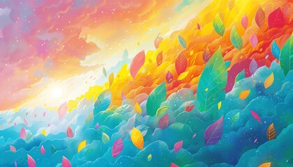 Colorful clouds and leaves - obrazy, fototapety, plakaty