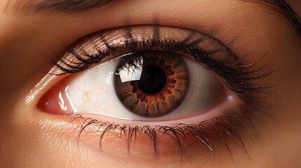Close up of a brown eye, female eye with lashes, Contact lenses sale pictures, dark brown, HD bright