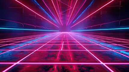 Electric laser lines crisscrossing in a mesmerizing neon grid - obrazy, fototapety, plakaty