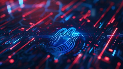 a wide futuristic banner design illustrating 2FA authentication login or cybersecurity measures like fingerprint recognition for secure online connections - obrazy, fototapety, plakaty