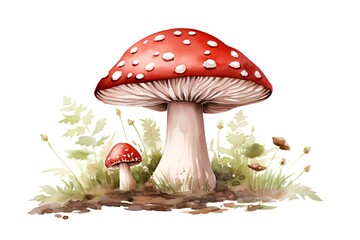 Beautiful vector image with nice watercolor fly agaric mushroom - obrazy, fototapety, plakaty