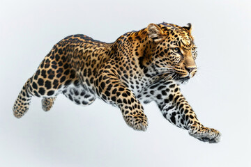 A leopard captured mid-leap