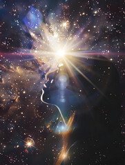 Guiding Light: Girl Gazing at Bright North Star,spiritual mindfulness consciousness