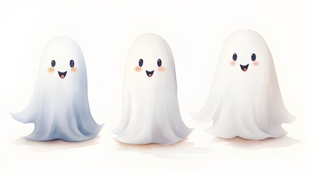 ghosts isolated on white background. watercolor illustration. halloween