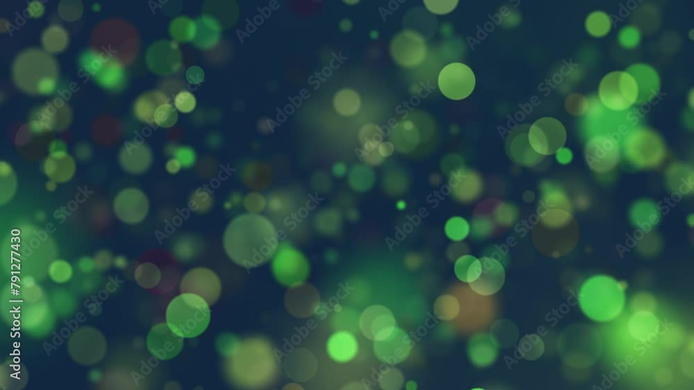 Poster dark blue green colored glowing blurred circle bokeh loop animation background.