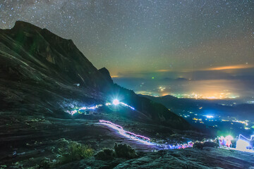 Environment at Mount Kinabalu at dawn using long exposure method.