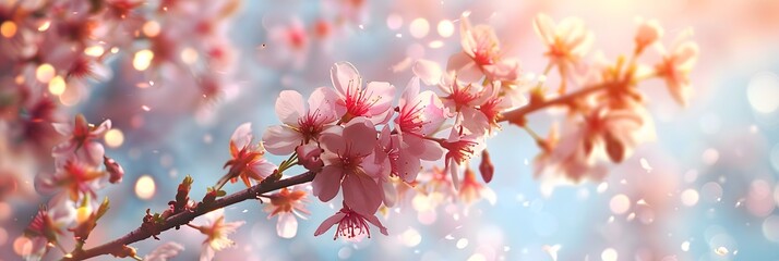 owering spring cherry tree close-up and light bokeh