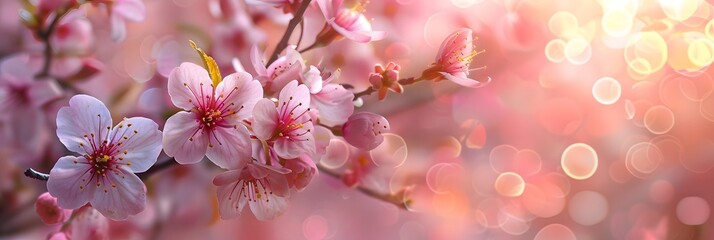 Obraz premium owering spring cherry tree close-up and light bokeh