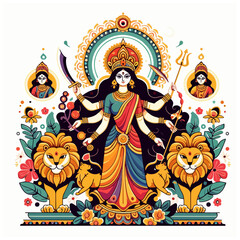 Durga devi colorful vector illustration
