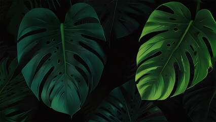 Seamless pattern with tropic leaves. glosssy effect background, ai generative