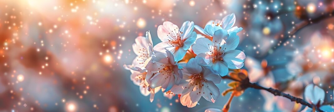owering spring cherry tree close-up and light bokeh