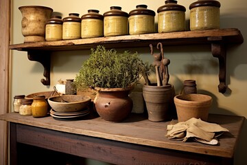 Apothecary Style Herb Kitchen: Spagyric Remedies Shelf & Ironstone Crocks Display